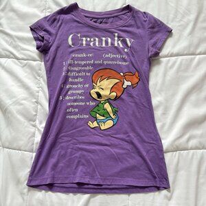 Vintage 90s Y2K Baby Tee T-shirt 2000s Flintstone Cranky Purple Womens Medium